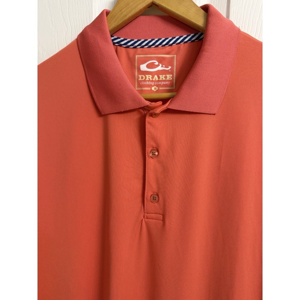 DRAKE Waterfowl Performance Polo Shirt Men's Medium Orange Stretch Comfort S/S